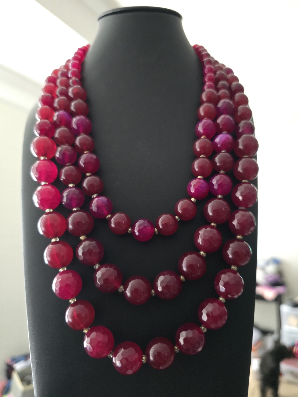 Vintage Multi-Strand UV Fluorescent Fuchsia Pink Glass Necklace